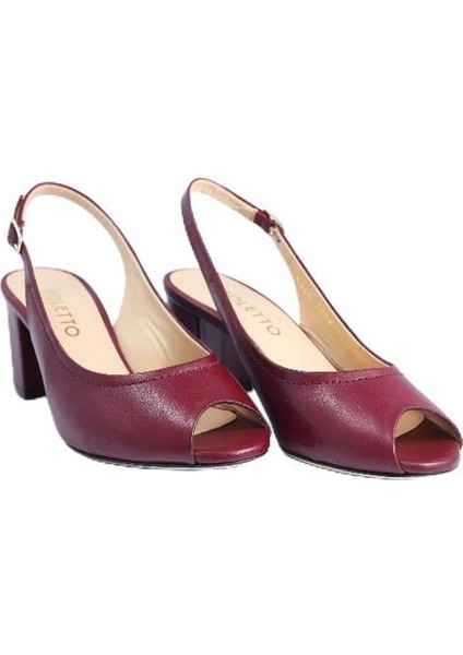 Hakiki Deri Bordo Sandalet Topuklu 1918 16 V3 modelleri