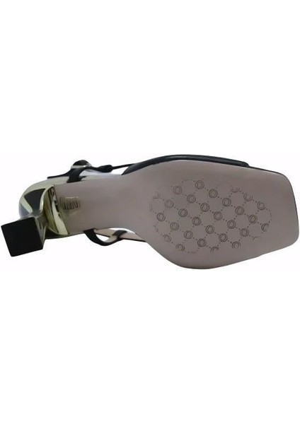 Hakiki Deri Sıyah-Altın Sandalet Topuklu 319 260 V1 fırsatları