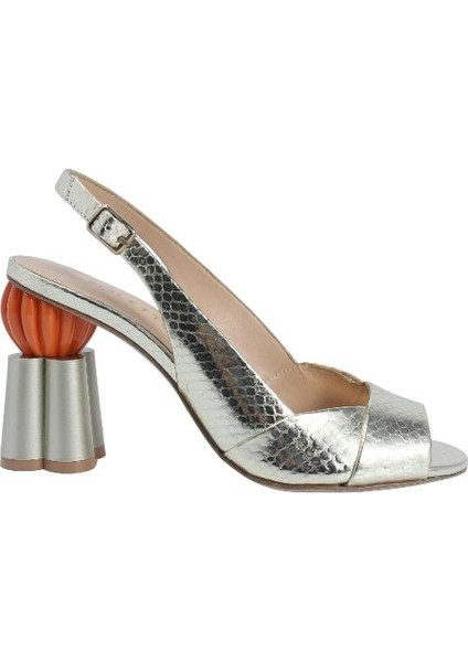 Hakiki Deri Altın Sandalet Topuklu 319 255