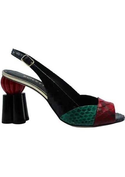 Hakiki Yılan/hakiki Deri Kırmızı-Yesıl-Sıyah-Altın Sandalet Topuklu 319 255 Yln