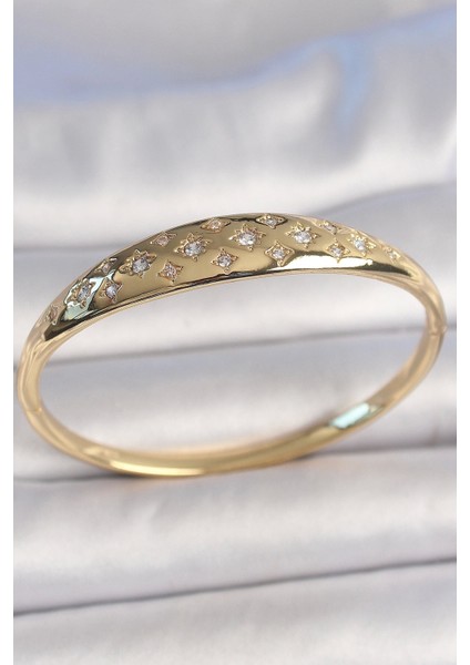 Pirinç Gold Renk Zirkon Taşlı Yıldız Işlemeli Kadın Kelepçe - TJ-BB6922