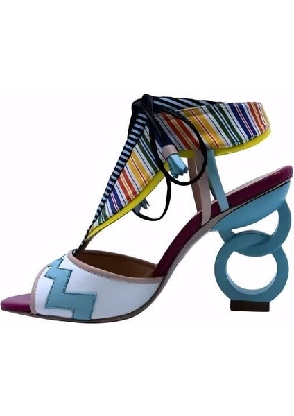 Hakiki Deri Pembe-Beyaz-Mavı-Sarı-Fusya Sandalet Topuklu 5669 162 V1 fiyatları