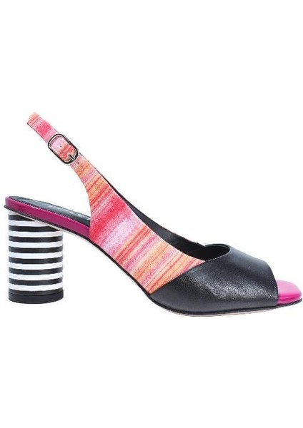 Hakiki Deri Sıyah-Pembe-Fusya-Beyaz Sandalet Topuklu 1918 45 Kms