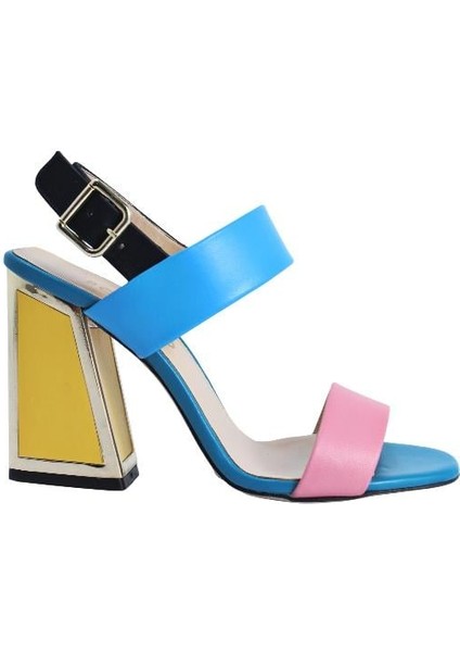 Hakiki Deri /tekstil Pembe-Sıyah-Sarı Sandalet Topuklu 6564 161 V1