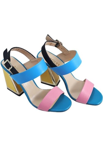 Hakiki Deri /tekstil Pembe-Sıyah-Sarı Sandalet Topuklu 6564 161 V1 modelleri