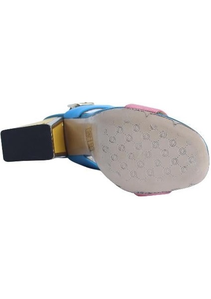 Hakiki Deri /tekstil Pembe-Sıyah-Sarı Sandalet Topuklu 6564 161 V1 fırsatları