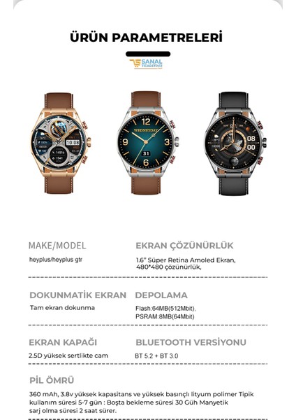 Heyplus Gtr Akıllı Saat ( Android & IOS Uyumlu )