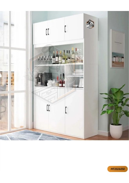 Tamamı Mdf 6 Kapaklı Açık Raflı Mini Fırın Dolabı ve Kiler Dolabı