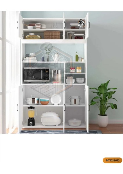Tamamı Mdf 6 Kapaklı Açık Raflı Mini Fırın Dolabı ve Kiler Dolabı