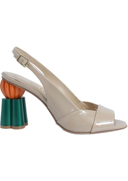 Hakiki Deri Bej Sandalet Topuklu 319 255