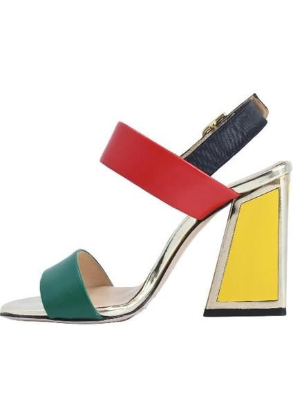 Hakiki Deri /tekstil Yesıl-Kırmızı-Sıyah-Altın-Sarı Sandalet Topuklu 6564 161 V1 fiyatları