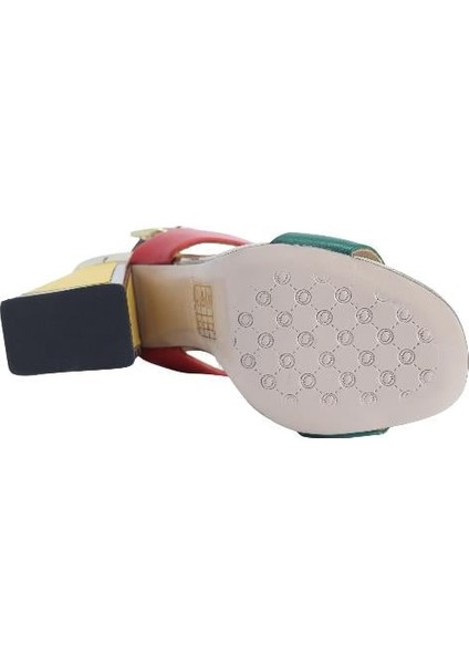 Hakiki Deri /tekstil Yesıl-Kırmızı-Sıyah-Altın-Sarı Sandalet Topuklu 6564 161 V1 fırsatları