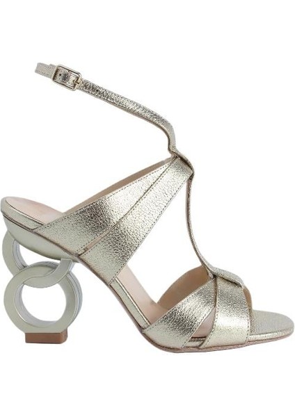 Hakiki Deri Altın Sandalet Topuklu 6564 178