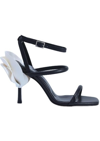 Hakiki Deri Sıyah Sandalet Topuklu 11 8026 24