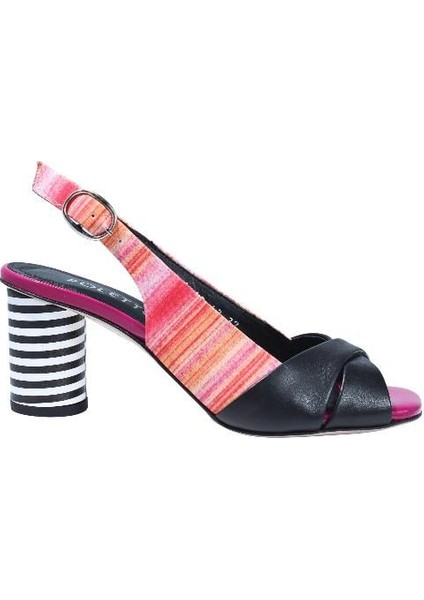 Hakiki Deri Sıyah-Pembe-Fusya-Beyaz Sandalet Topuklu 1918 43 Kms
