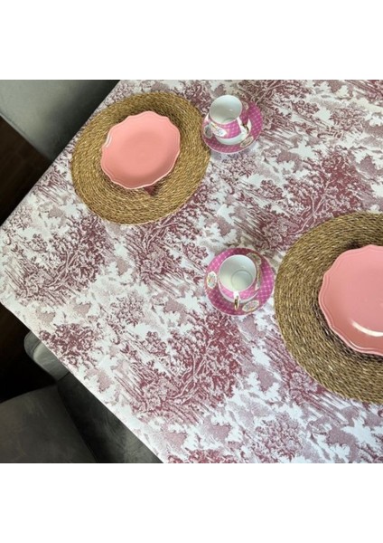 Yüksek Kaliteli Desenli Jakarlı Dokuma Kumaş 160 x 240 Masa Örtüsü Bordo Ağırlıklı