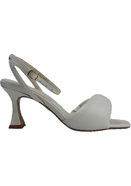 Hes Ayakkabı Hakiki Deri Krem Sandalet Topuklu 34 22 133