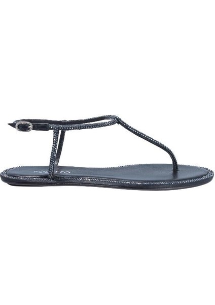 Hakiki Deri /tekstil Sıyah Sandalet Düz Terlik 0197 29