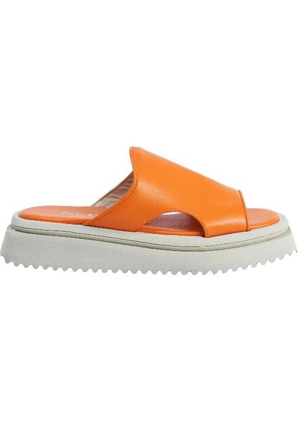 Hakiki Deri Turuncu Terlık Düz 0197 364