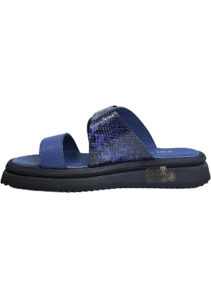 Hakiki Deri Lacıvert-Taba Sandalet Düz Terlik 0197 346 V1 fiyatları
