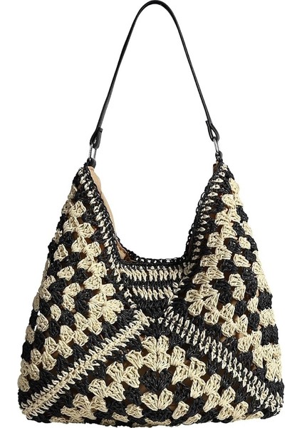 Kadınlar Için Hasır Plaj Çantası Yaz Dokuma Plaj Tote Çantası Omuz Çantaları Boho Çanta (Yurt Dışından)