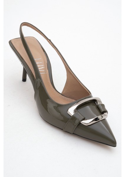 Lustre Haki Rugan Tokalı Sivri Burun Kadın Topuklu Ayakkabı modelleri