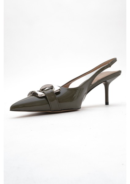 Lustre Haki Rugan Tokalı Sivri Burun Kadın Topuklu Ayakkabı fırsatları