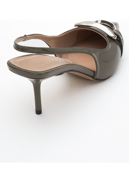 Lustre Haki Rugan Tokalı Sivri Burun Kadın Topuklu Ayakkabı indirimleri