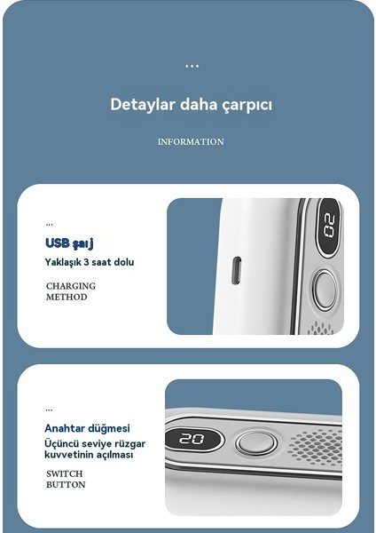Yapraksız Katlanmış Askı Boynu Sessiz, Büyük Kapasiteli Dijital Ekran Küçük Fan (Yurt Dışından)