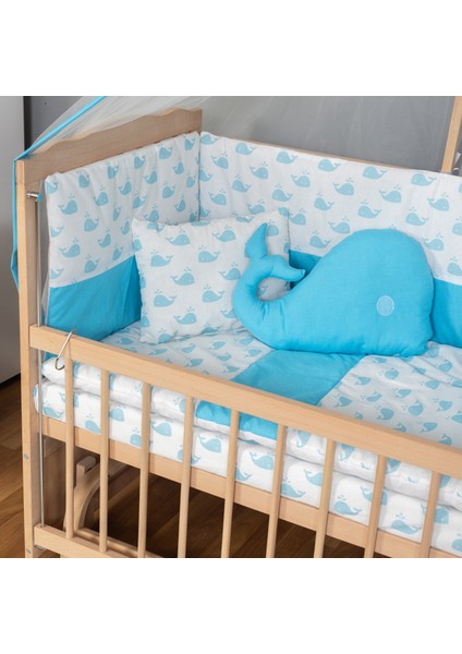 Ahşap Organik Beşik Anne Yanı Beşik 3 Kademeli Lüx Bebek Beşiği 60 x 120 cm - Mavi Balina Uyku Setli & Soft Yataklı fiyatları