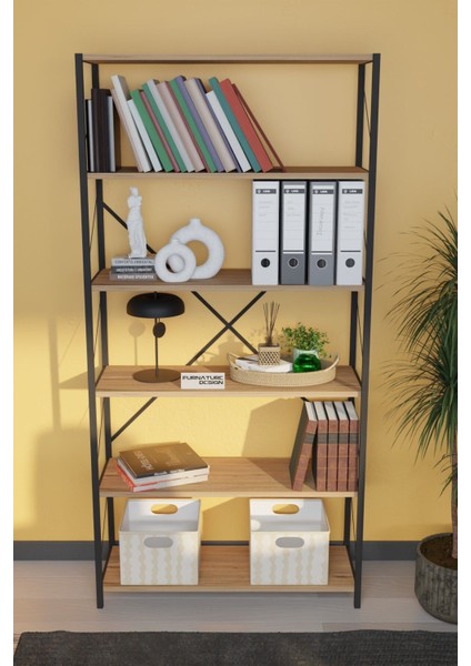 Dekoratif Metal Kitaplık 6 Raflı Kitaplı Dosya Rafı 180 cm