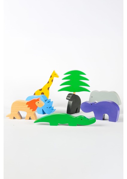 Ahşap Oyuncak Safari Hayvanları Seti – Montessori Uyumlu Doğal Ahşap Eğitici Oyuncak