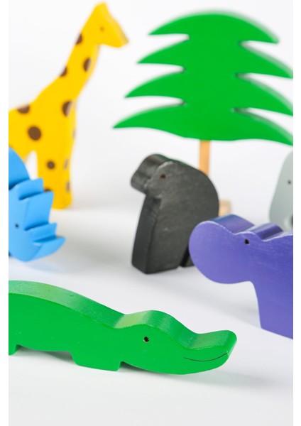 Ahşap Oyuncak Safari Hayvanları Seti – Montessori Uyumlu Doğal Ahşap Eğitici Oyuncak