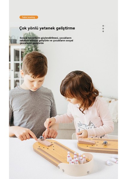 Ahşap Mini Bowling Çocuk Ebeveyn-Çocuk Interaktif Top Masa Oyunu Eğitici Oyuncaklar (Yurt Dışından)