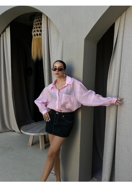 Kadın Pembe Modal Kumaş Oversize Gömlek 29181 fırsatları