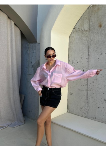 Kadın Pembe Modal Kumaş Oversize Gömlek 29181 indirimleri