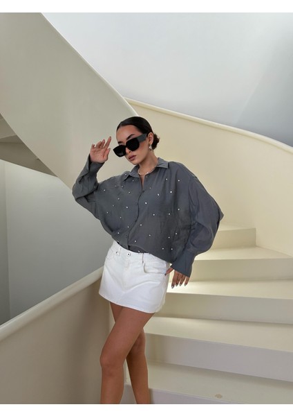 Breeze Oversize Taş Detaylı Gömlek Antrasit indirimleri