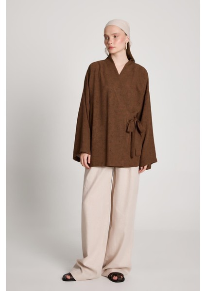 Bellamy Bağlamalı Keten Kimono Kahve