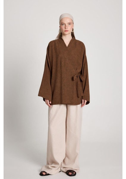 Bellamy Bağlamalı Keten Kimono Kahve modelleri