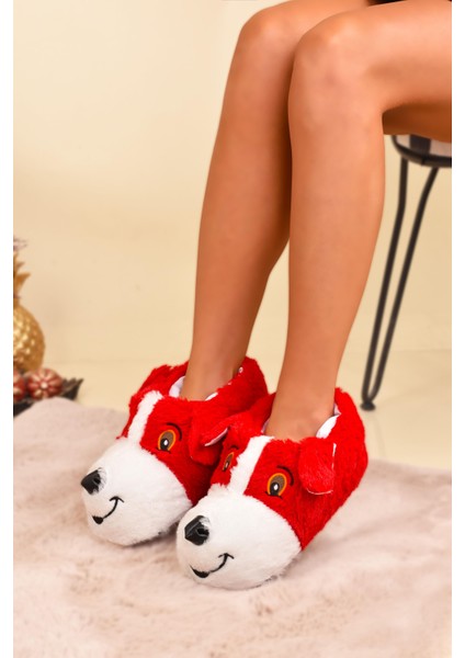 Unisex Köpek Figürlü Peluş Panduf Ev Pandufu Ev Botu