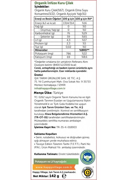 Organik İnfüze Kuru Çilek (2x142) 284 GR fiyatları