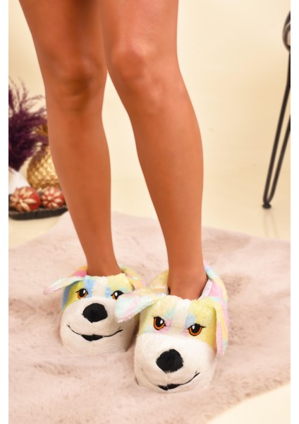 Unisex Köpek Figürlü Peluş Panduf Ev Pandufu Ev Botu modelleri