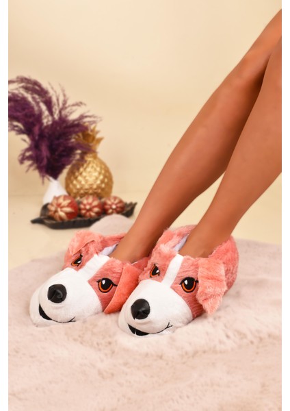 Unisex Köpek Figürlü Peluş Panduf Ev Pandufu Ev Botu