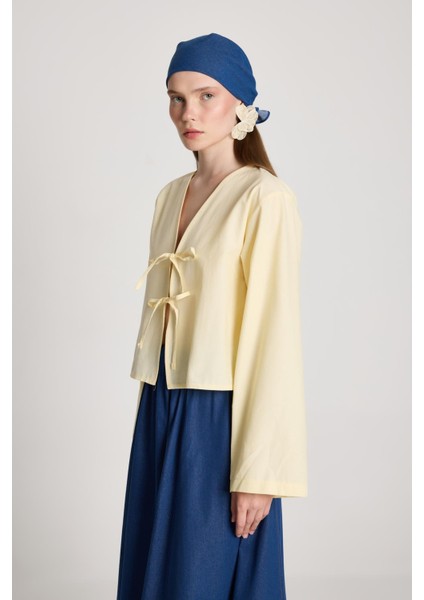 Kadın Sarı Poplin Önden Bağlamalı Bluz 29085 modelleri