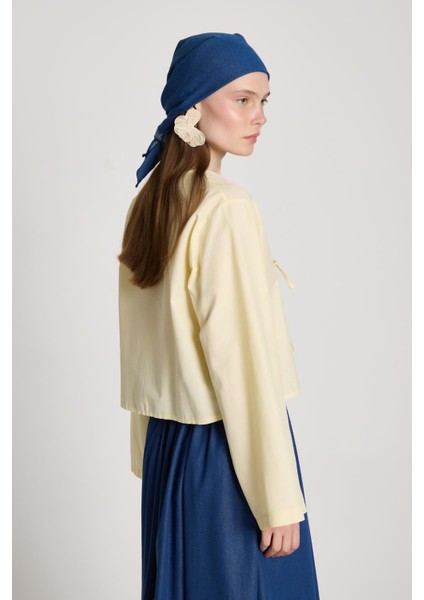 Kadın Sarı Poplin Uzun Kollu V Yaka Önden Bağlamalı Bluz Günlük Kullanım İçin indirimleri