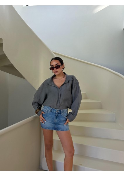 Kadın Antrasit Modal Kumaş Oversize Gömlek 29181 fiyatları