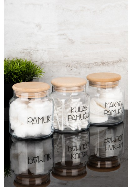 3lü 500ML Ahşap Kapaklı Cam Pamuk Seti Şeffaf Etiketli Pamuk Kulak Pamuğu Makyaj Pamuğu Banyo Seti fiyatları