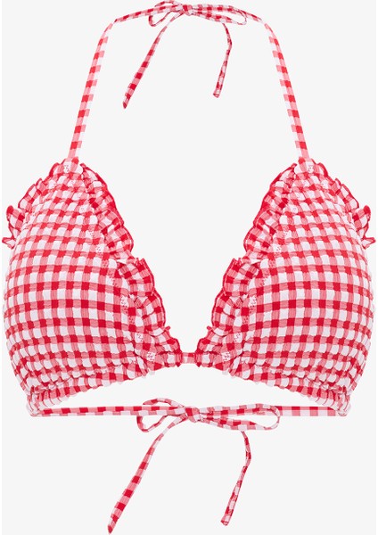 Texas Red Pötikare Fırfırlı Üçgen Bikini Üstü