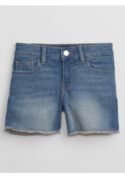 Kız Çocuk Mavi Mid Rise Midi Denim Şort