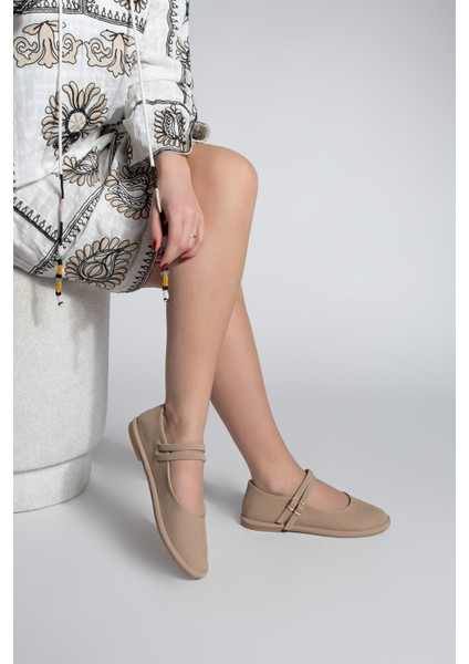 Kadın Çift Bantlı Tokalı Süet Babet Benus Camel Süet fiyatları